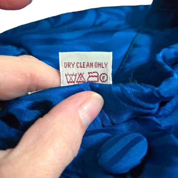 Adrianna Papell Vintage 80s Blue Print Pleated Silk Belted Midi Dress Sz 6 - Picture 8 of 9